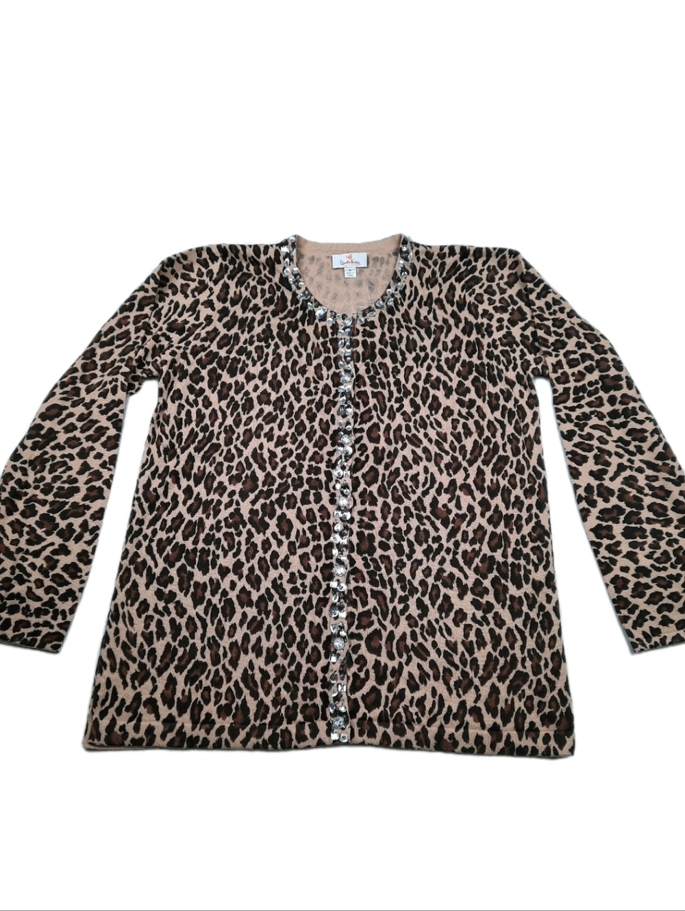 NWOT Quacker Factory Jeweled Leopard Print Glam Rock Cardigan Sweater Size M